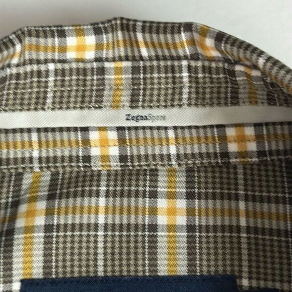 ZEGNA Sport Cotton Shirt Button Down Taupe Plaid Men’s size S - Picture 12 of 14